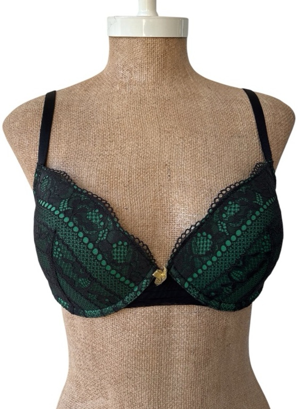 Adore Me Green & Black Lace Underwire Bra 34DD